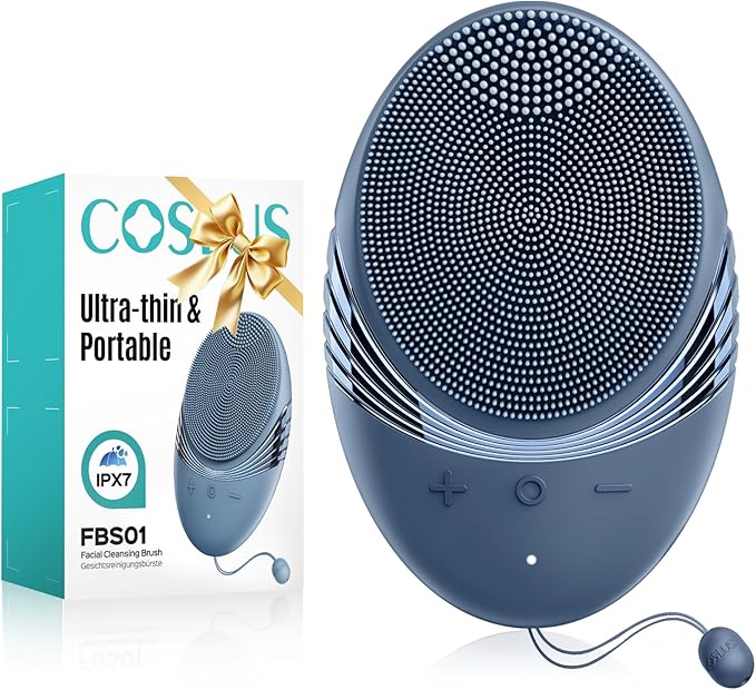 COSLUS Silicone Face Scrubber for Men: 5 Cleansing Modes Facial Cleansing Brush for Beard Care, Sensitive Skin - Deep Cleansing & Gentle Exfoliating, Waterproof Portable for Shower & Travel, Navyblue-BrightBean Baby