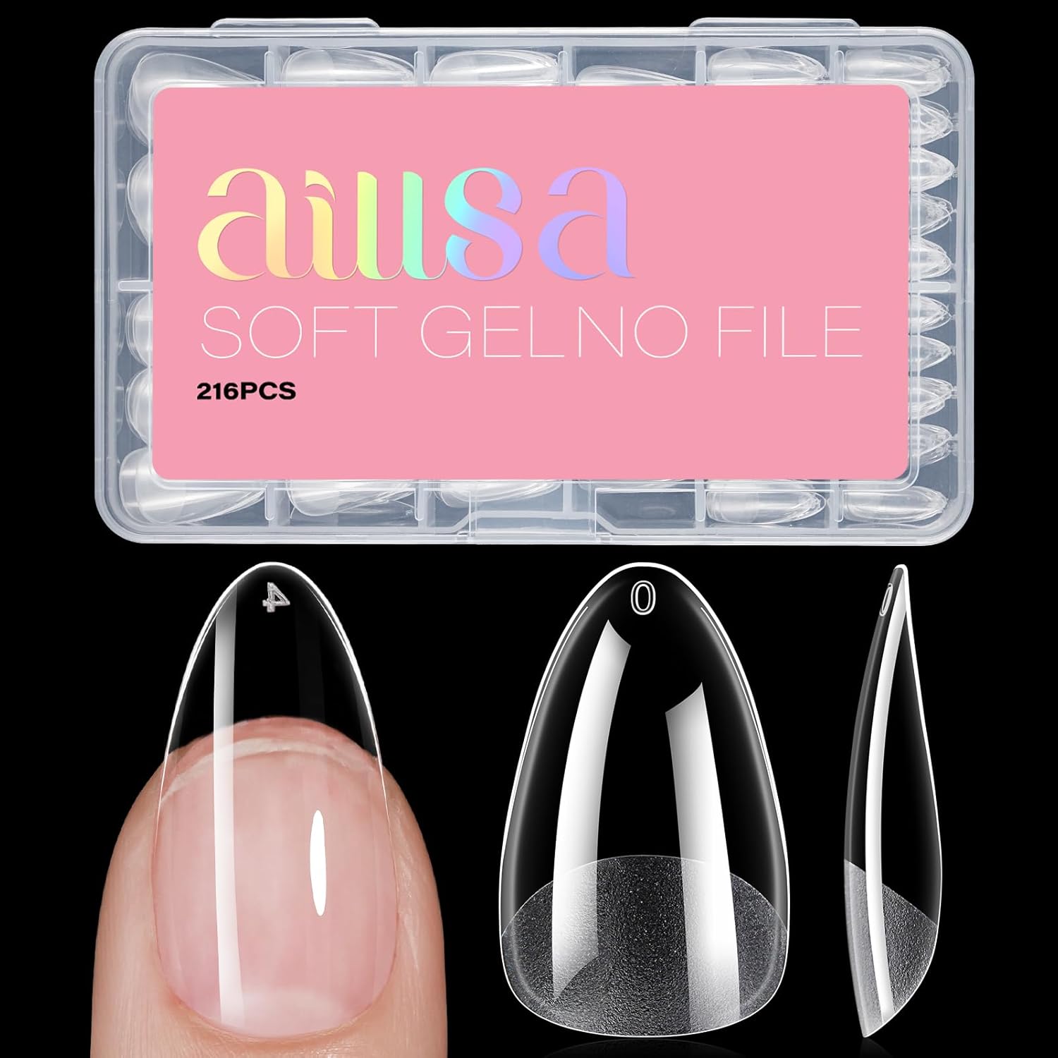 AILLSA Medium Almond Nail Tips Gel Half Matte Acrylic Nail Tips Clear Gelly Full Cover Pre-Filed Press on Nail tips Fake Nails For Extentions Manicure Salon Home DIY 216PCS 12 Sizes-BrightBean Baby