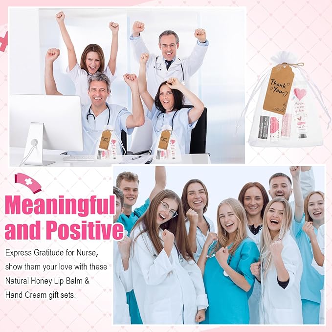 Nurse Appreciation Gifts Set Thank You Gifts Lip Balm Hand Cream for Dry Cracked Hands with Organza Bags Thank You Tags Jute for Party Holiday Nurse' Day(24 Sets)-BrightBean Baby