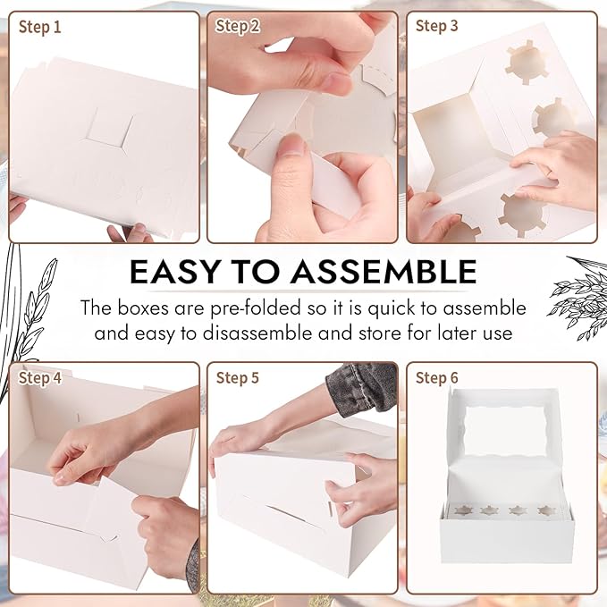 JCD 9 Holes Fit 8 Cupcakes and 1 Mini Cake Box Combo,8 sets of Cake Boxes, Pastry Sweets Bento Box, Cupcake Combo Box with Stickers(1+8/8pcs)