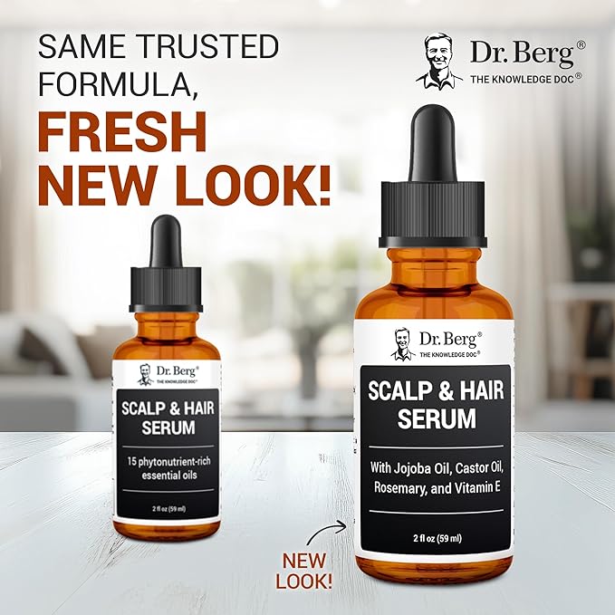 Dr. Berg Scalp & Hair Serum (Improved Formula) with Vitamin D3 & E - Clinically Tested, Paraben- and Sulfate-Free Hair Oil for Women & Men - Includes Rosemary Oil, Castor Oil & Jojoba Oil - 2 Fl oz-BrightBean Baby