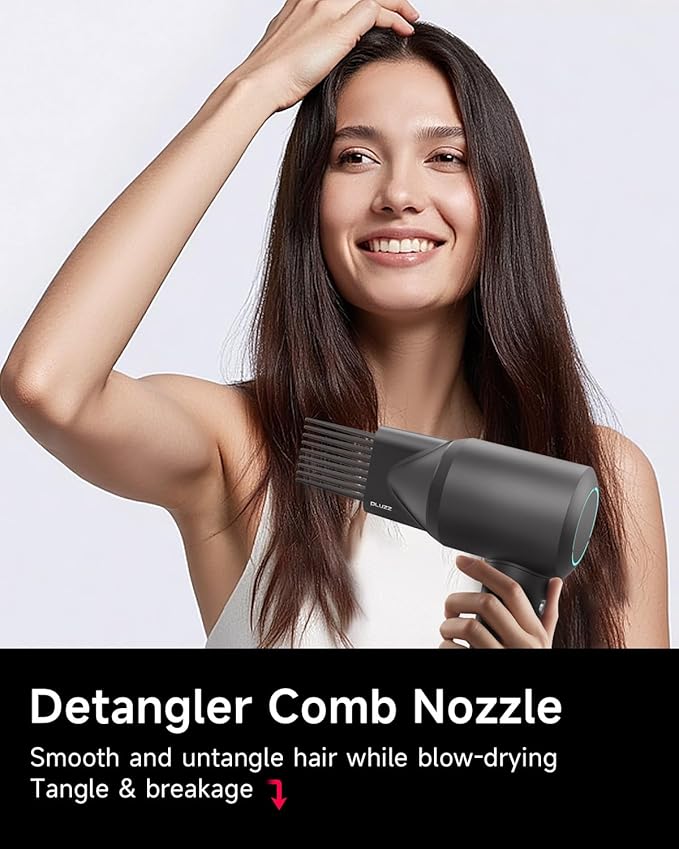 Hair Dryer with Comb & Diffuser Attachment for Curly Hair, PLUZZ 200M Negative Ionic Blow Dryer Brush, High-Speed Brushless Motor Hairdryer Fast, Portable Travel Hair Dryers Quiet, Women/Men/Kids-BrightBean Baby