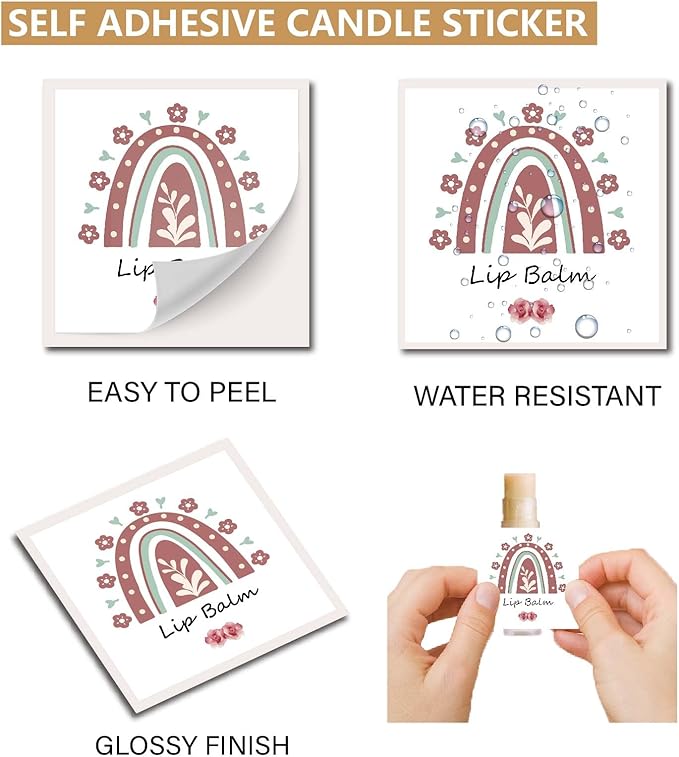 CRASPIRE 80Pcs 8 Styles Lip Balm Sticker Rainbow Self-Adhesive Homemade Lip Balm Labels Vintage Square DIY Label Stickers for Lip Balm Containers Cosmetics Lipsticks-BrightBean Baby