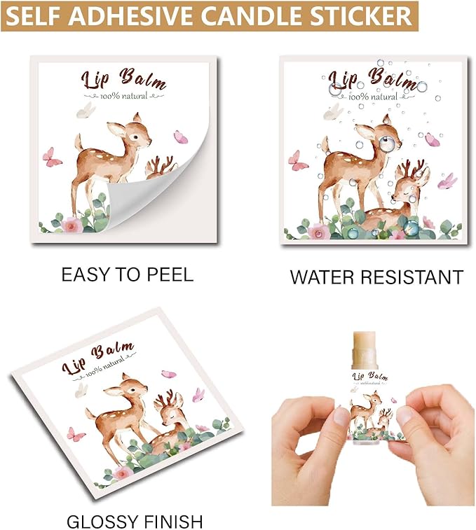 CRASPIRE 80Pcs 8 Styles Lip Balm Sticker Animals Self-Adhesive Cartoon Monkey Lion Homemade Lip Balm Containers Labels Vintage Square DIY Label Paper Sticker for Woman Cosmetics Lipsticks Decor-BrightBean Baby