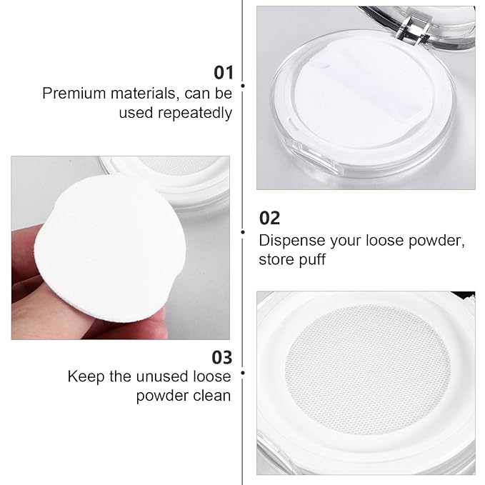 Powder Container 2pcs Loose Powder Containers with Elasticated Net Sifter, Mirror and Puff 5g Loose Powder Compact Case Case for DIY Makeup and Travel (Sliver) Powder Puff-BrightBean Baby