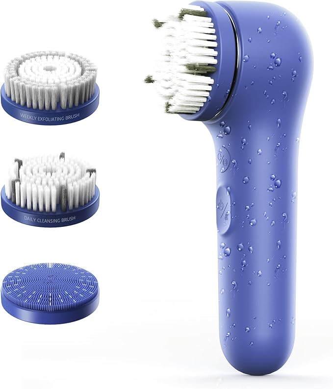 Premium Facial Cleansing Brush,Waterproof Face Scrubber,Spin & Sonic Modes with 3 Intensities,Magnetic 3-Head System for Deep Pore Cleaning, Gentle Exfoliation & Sensitive Skin Care - for Women & Men-BrightBean Baby