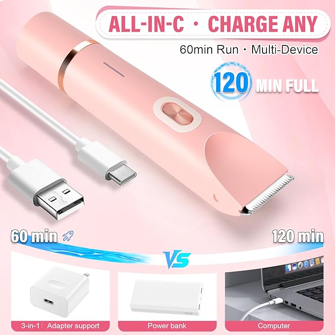 Women's Bikini Trimmer, 2-in-1 Electric Shaver for Bikini Line, Legs, Underarms, Face - Waterproof Women's Electric Shaver for Sensitive Skin, USB Rechargeable (Purple) (Pink)-BrightBean Baby