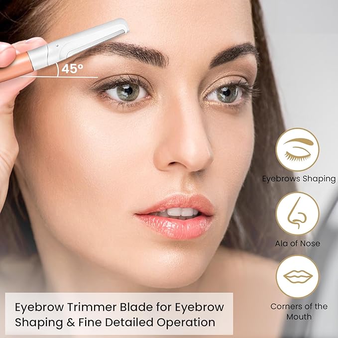 Dermaplaning Tool for Face Exfoliation, with 20 Replaceable Blades, Facial Shaver/Eyebrow Razor, Peach Fuzz Removal Eyebrow Shaper for Women, Easy to Use Dermaplaner Help Exfoliate and Smooth Skin-BrightBean Baby