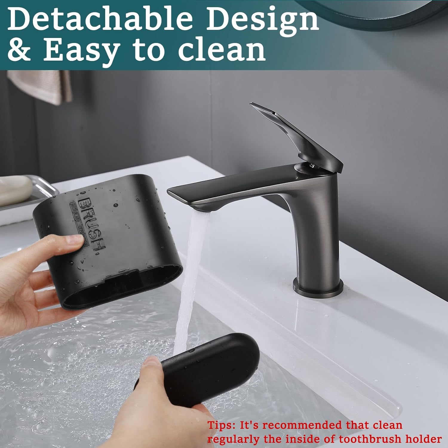 Toothbrush and Toothpaste Holder with Bamboo Divider for Bathroom Countertop Organizer, Detachable for Easy Clean, 2 Slots Electric Toothbrush Holders Storage Caddy Drainage for Family-Black-BrightBean Baby