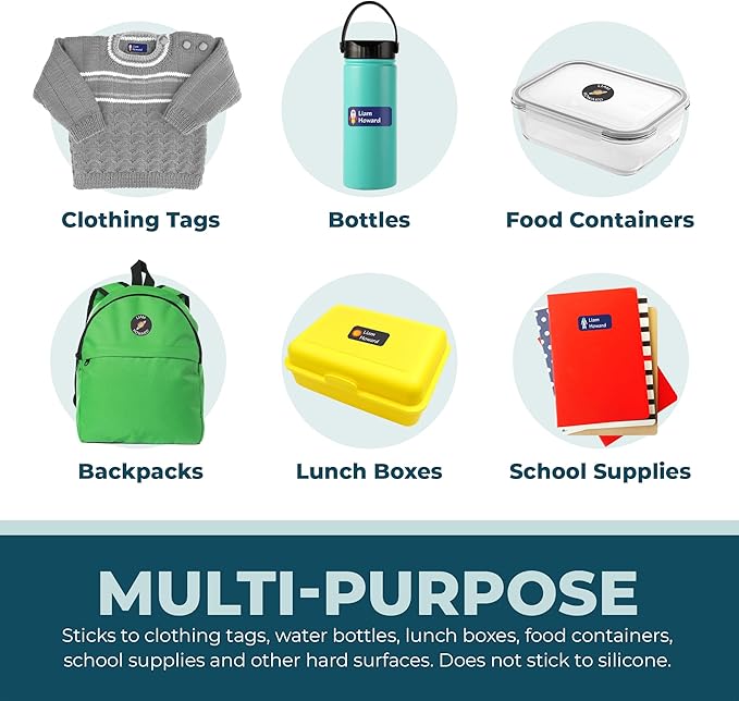Personalized Daycare Name Labels for Kids (130 Labels) - Custom Waterproof Name Stickers for Clothing Tags, Water Bottles, Lunch Boxes and School Supplies (Monsters)