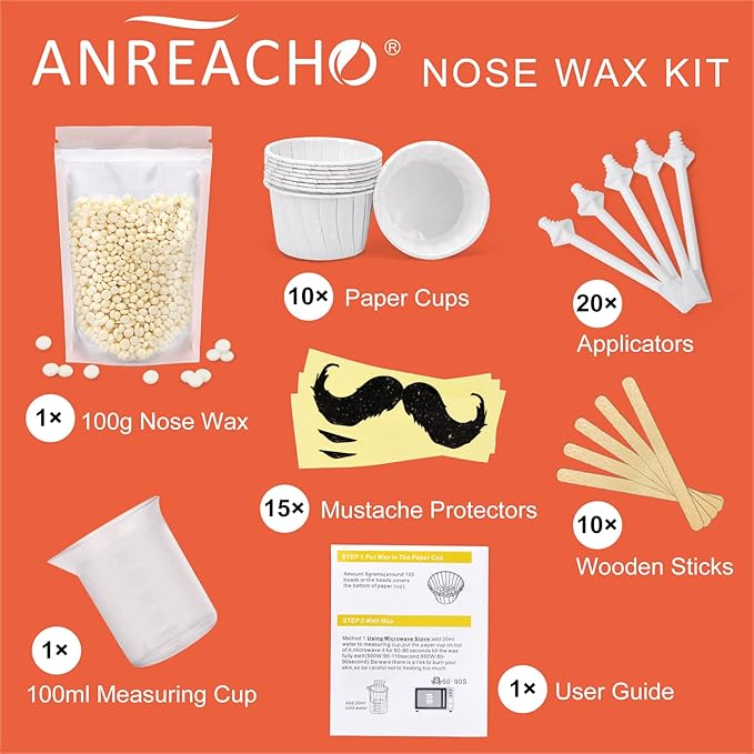 Nose & Ear Hair Wax Kit for Men & Women, 100g Wax with 20 Applicators, Safe Home Grooming Solution for Painless 15-20 Time Usage-BrightBean Baby