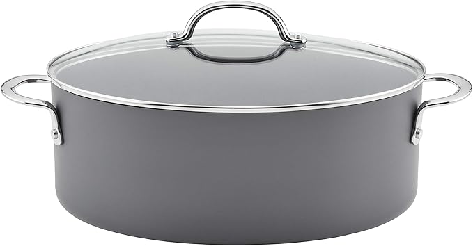Rachael Ray 80090 Professional Hard Anodized Nonstick Cookware Oval Pasta Pot/Braiser, 8 Quart - Gray