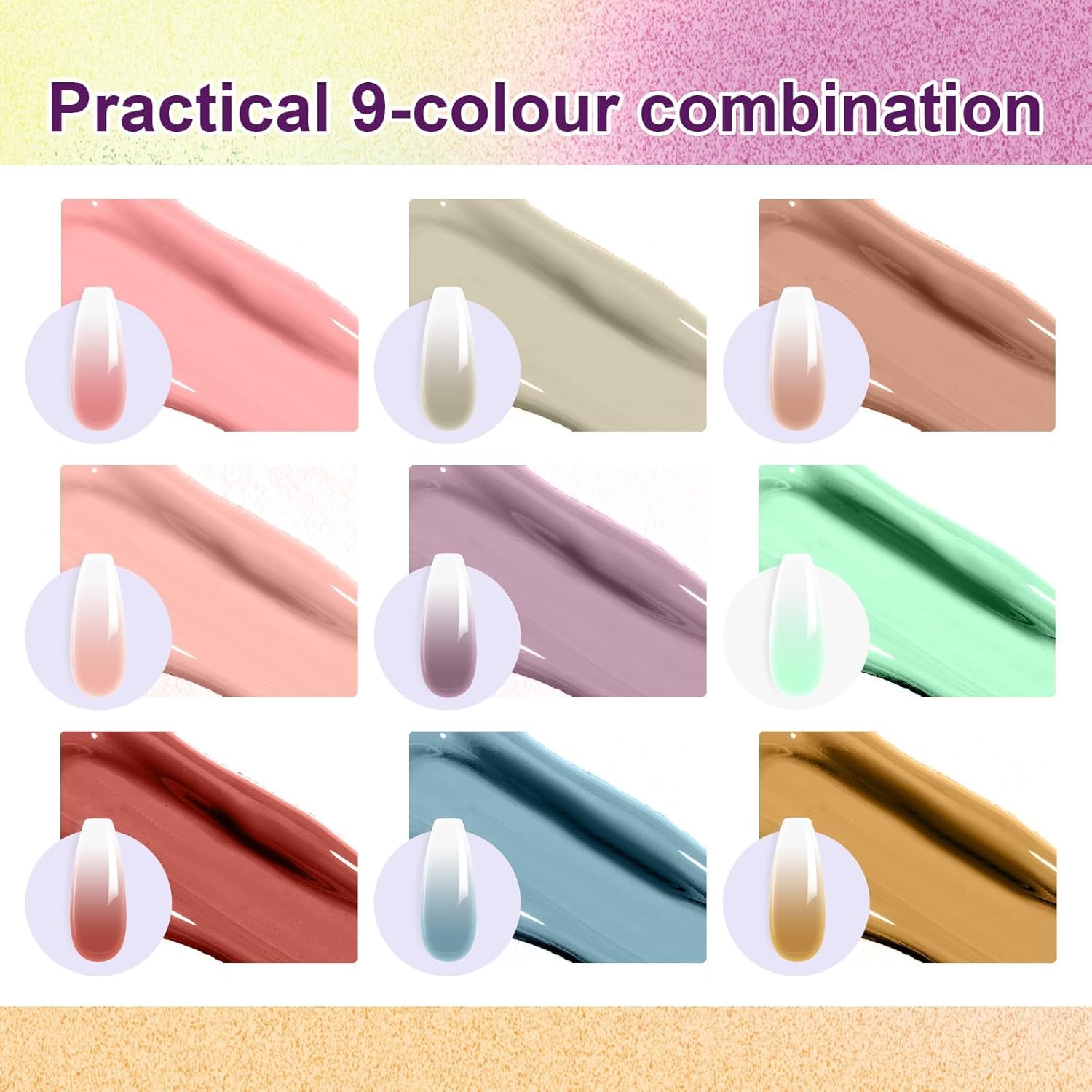 Gradient Painting Gel, 9 Colors Ombre Gel Nail Polish for Pigment Pat Nails Aura Nails French Manicure Soak Off UV Long-lasting Home Salon DIY Nail Art Monet’s Garden-BrightBean Baby