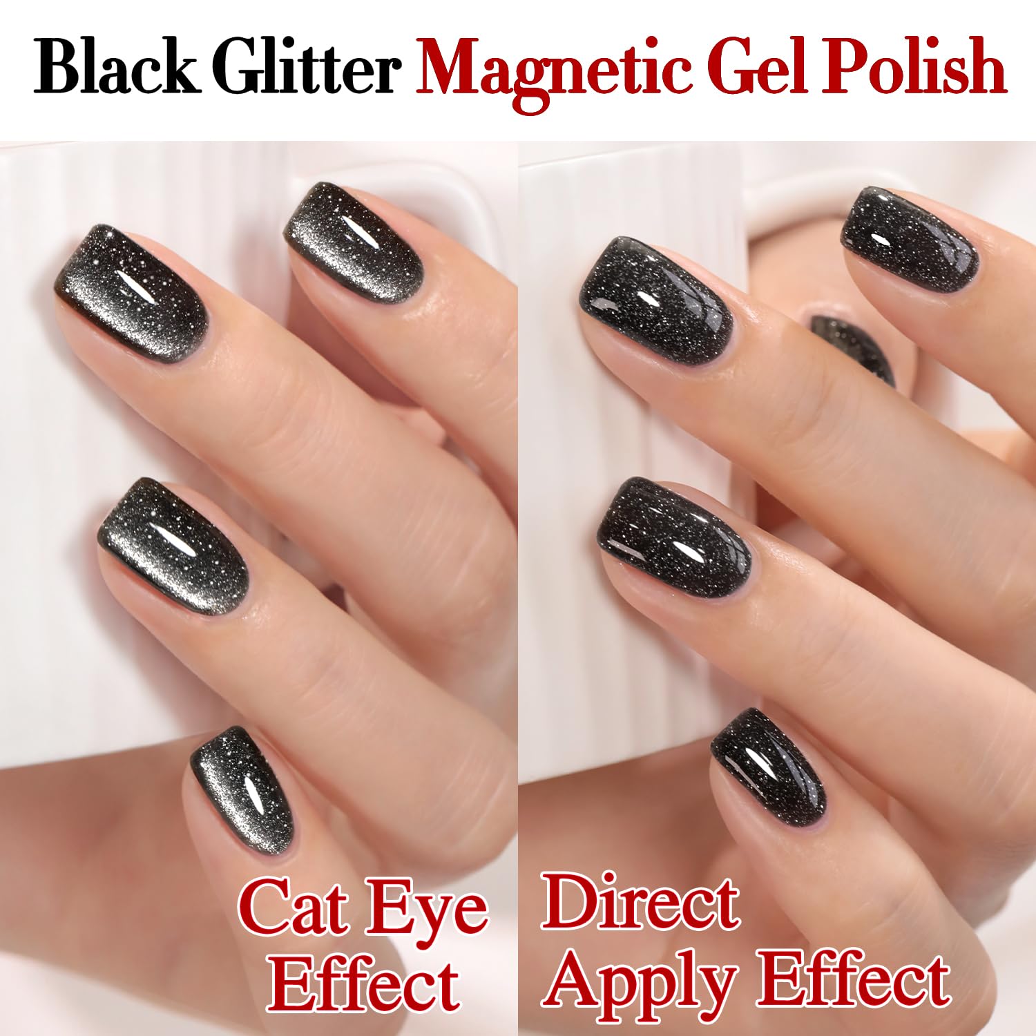 Double Rhythm Jelly Glass Cat Eye Gel Polish with Magnet 15ML Holographic Glitter Shimmer Translucent Sheer Color Magnetic Nail Polish Salon DIY at Home (Black Glitter-MC1061)-BrightBean Baby