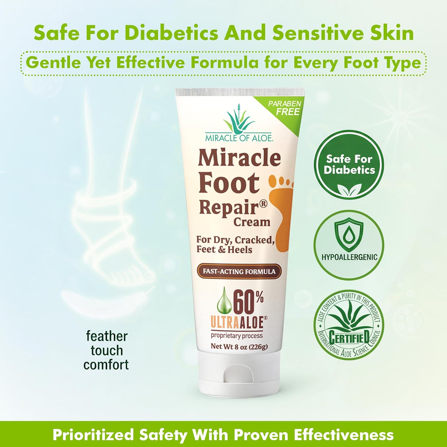 Miracle Foot Repair Cream (8 oz / 2-Pack) Repairs Dry Cracked Heels and Feet, 60% Pure UltraAloe Moisturizes, Softens, and Repairs-BrightBean Baby