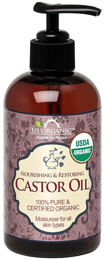 US Organic Castor Oil, USDA Certified Organic,Expeller Pressed, Hexane Free, 100% Pure & Natural moisturizing and emollient properties, For Skin, Hair Care, Eyelashes, DIY projects (8 oz (240 ml))-BrightBean Baby