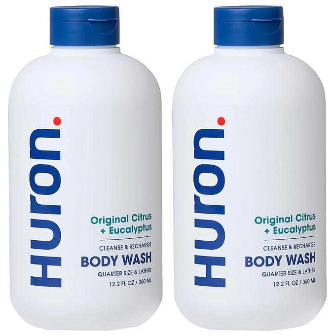 Huron Men's Moisturizing Body Wash - Crisp Citrus, Eucalyptus, Mint & Aromatic Greens Scent, 12.2 fl oz (2 Pack)-BrightBean Baby