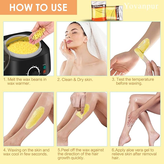 Hair Removal Wax Beads for Brazilian Waxing, Sensitive Skin - Face, Eyebrow, Legs At Home - 300g (10 Oz) with 10 Pearl Wax Sticks (Honey)-BrightBean Baby