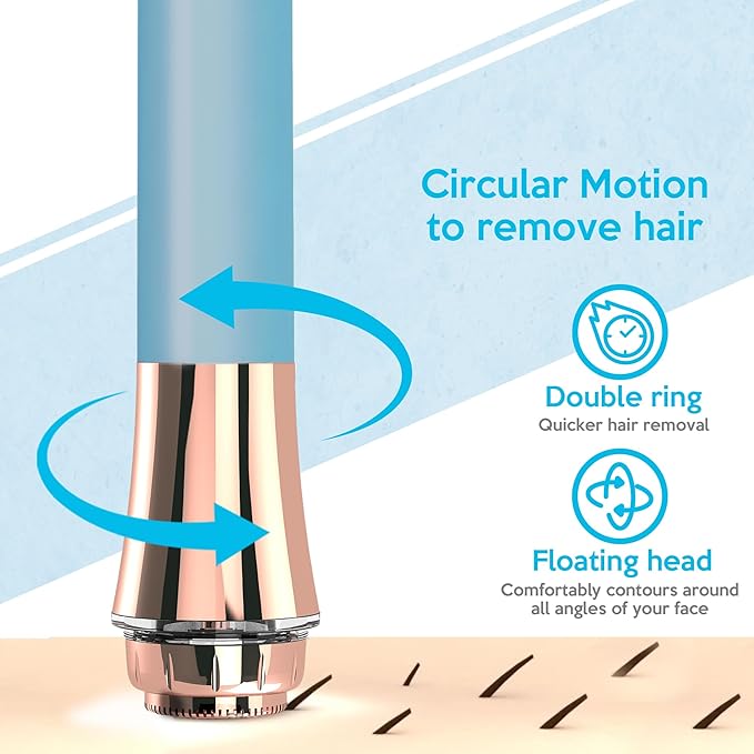 Flawless Facial Hair Remover for Women Painless Electric Razor Epilator Trimmer Shaver with 18K Gold-Plated, 16mm Dual Ring Floating Head, USB Rechargeable, 360° LED for Face Lip Hair Removal-BrightBean Baby
