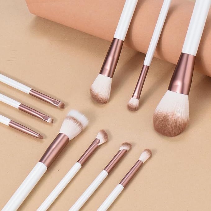 Makeup Brushes Set With Case 10Pcs White Makeup Brush Kit Foundation Eyeshadow Powder Blending Kabuki Eyebrow Eyelash Brushes Cosmetic Brush Travel Kit Gift (White+Brown)-BrightBean Baby