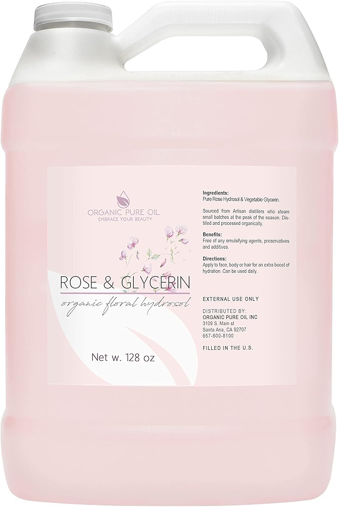 Rosewater Glycerin Mist Toner Bulk Spray Facial Body Floral Cleanser Pure Rose Hydrosol and Vegetable Glycerine Moisturizing Cleansing Toning Mix for Face Skin Hair Body (128 Ounces / 1 Gallon)-BrightBean Baby