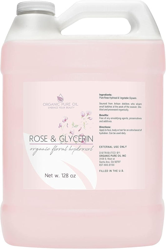 Rosewater Glycerin Mist Toner Bulk Spray Facial Body Floral Cleanser Pure Rose Hydrosol and Vegetable Glycerine Moisturizing Cleansing Toning Mix for Face Skin Hair Body (128 Ounces / 1 Gallon)-BrightBean Baby