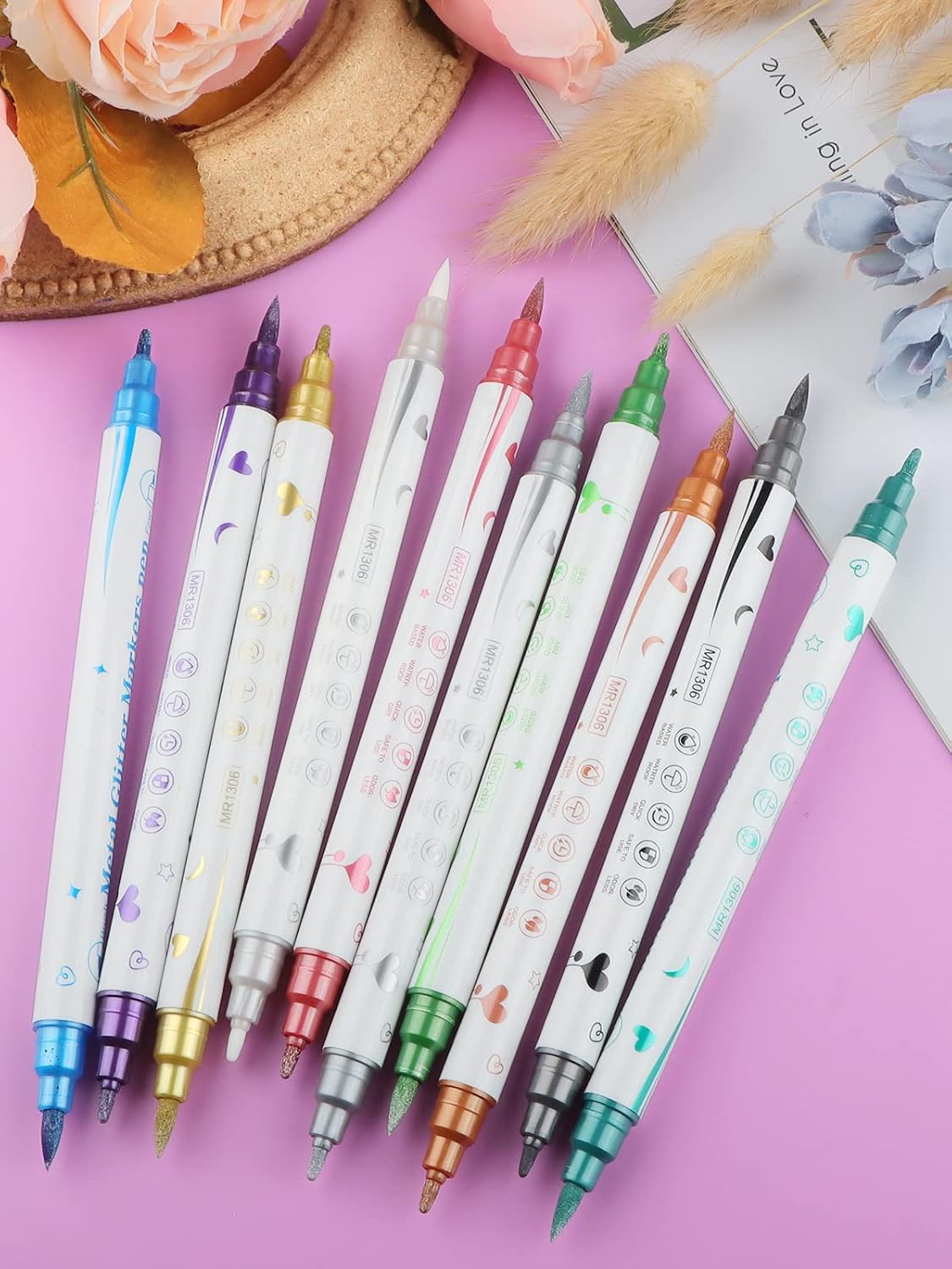 10 Color Metal Giltter 3D Nail Art Pens Set, Kalolary Double-ended Nail Point Dotting Pen Drawing Painting Liner Brush for DIY Nail Art Beauty Adorn Manicure Tools(G)-BrightBean Baby