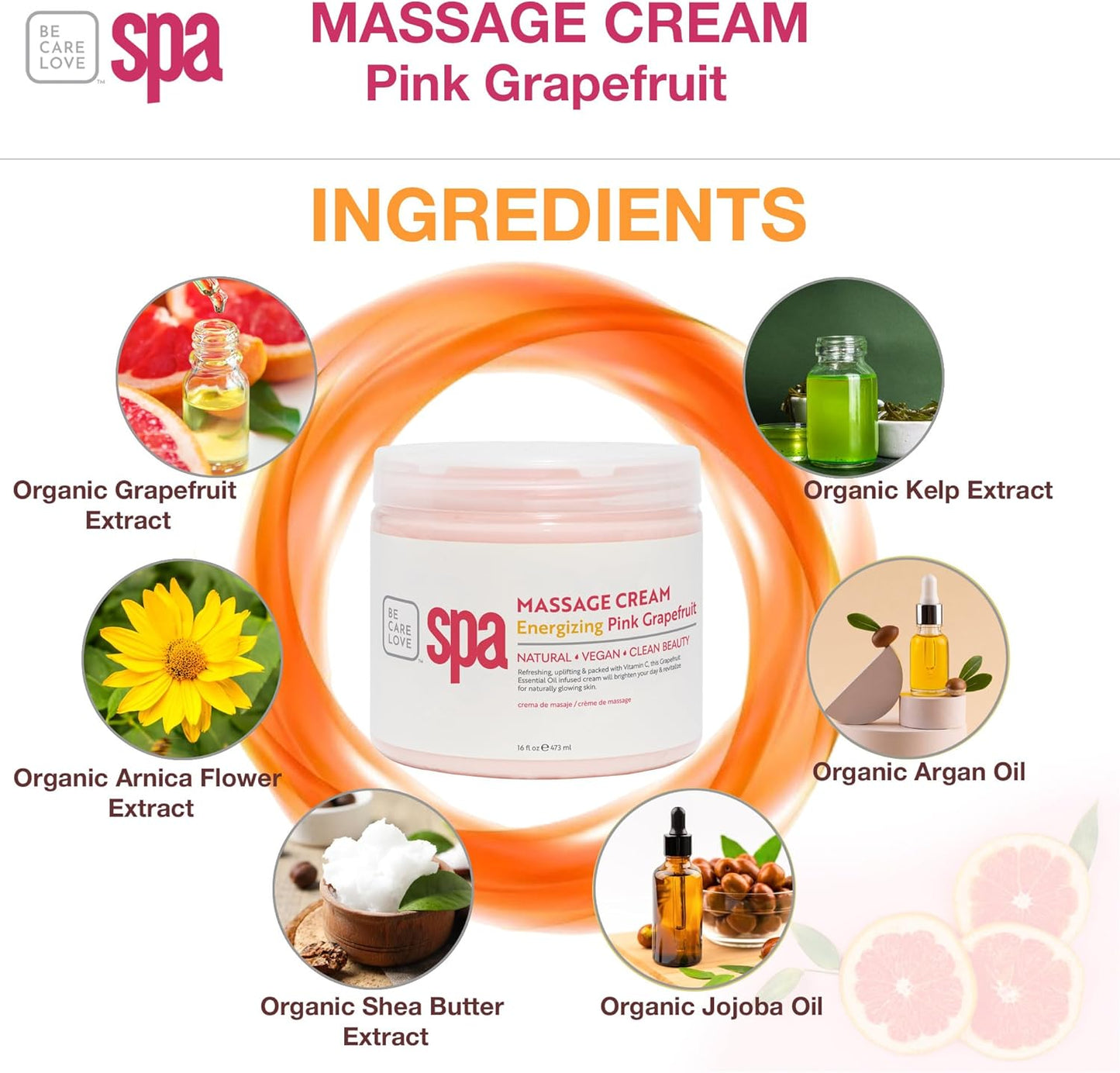 BCL SPA Massage Cream - Body Lotion & Body Cream with Organic Pink Grapefruit, Shea Butter, Aloe Vera, Vitamin E, Argan, and Almond Oils - Nourish & Revitalize skin. Home/Professional use 16 fl oz-BrightBean Baby