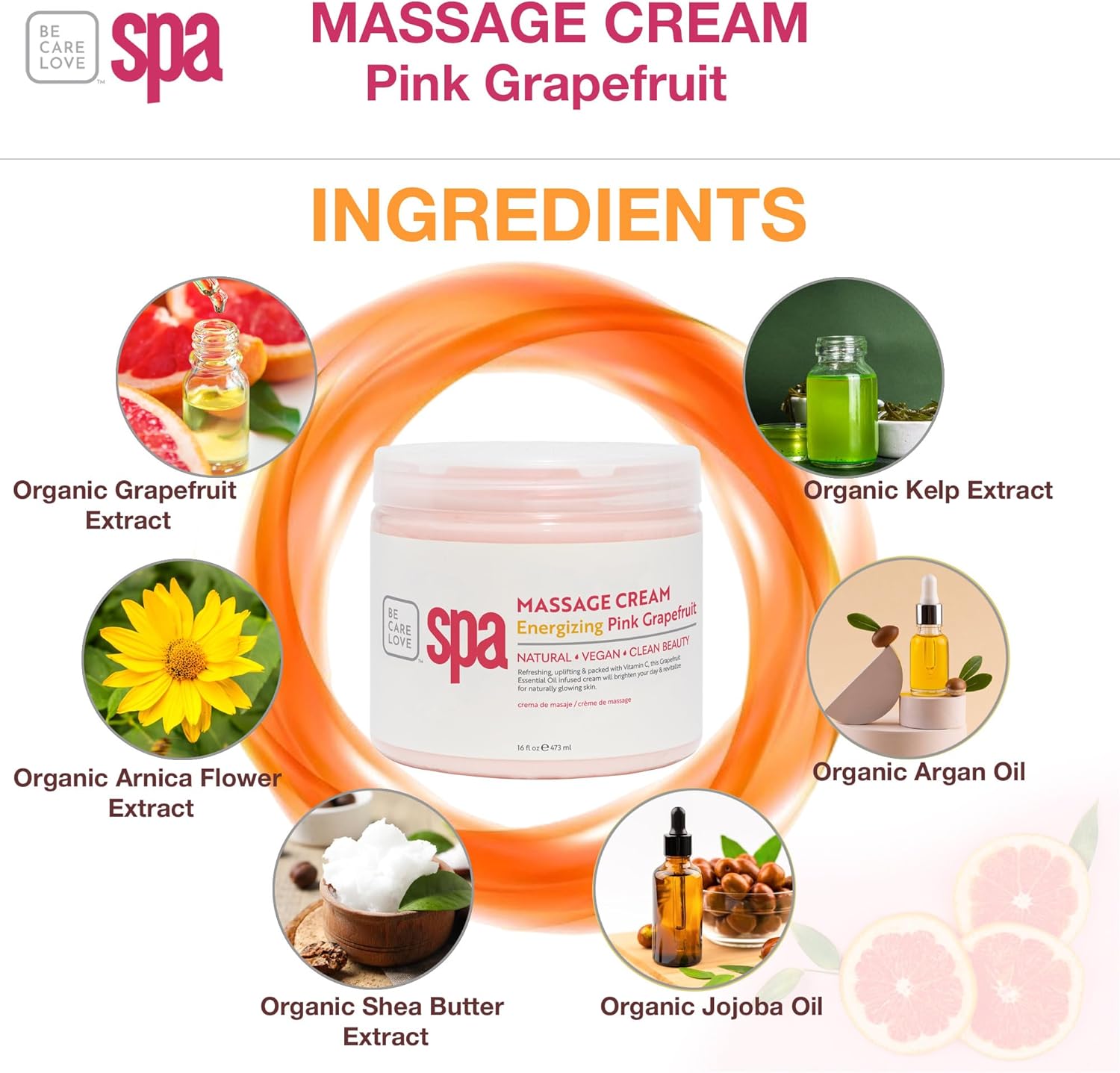 BCL SPA Massage Cream - Body Lotion & Body Cream with Organic Pink Grapefruit, Shea Butter, Aloe Vera, Vitamin E, Argan, and Almond Oils - Nourish & Revitalize skin. Home/Professional use 16 fl oz-BrightBean Baby