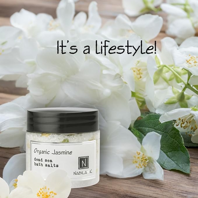 Organic Jasmine Bath Salts by Nabila K - Dead Sea Salt & Epsom Salt Scrub & Soak - Exfoliates & Hydrates Skin, Botanical Essential Oils - Bubble Bath Accessories for All Skins Types, 2 oz-BrightBean Baby