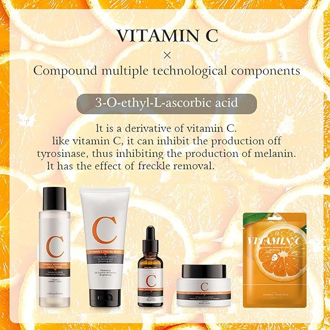 Vitamin C Skin Care Sets, 6Pcs Skin Care Products Set, Skin Care Gift Set for Women Girls, Hydrating Skincare Routine Set, Face Care Kit Includes Cleanser, Mask, Face Serum, Toner, Cream-BrightBean Baby