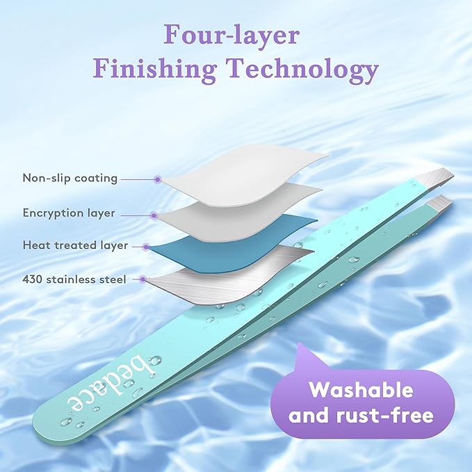 Tweezers for Women Facial Hair,Stocking Stuffers 4 Pack Tweezers for Eyebrows,Tweezer Set for Ingrown Hair, Plucking Daily Beauty Tool with Leather Travel Case for Gifts-BrightBean Baby