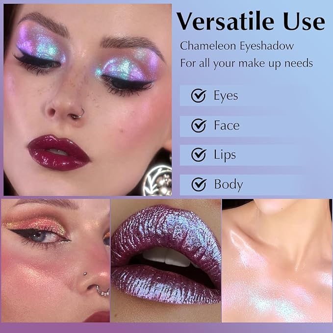 Glitter Eyeshadow Palette, Multichrome Chameleon Purple Blue Eye Shadow, Color Shifting Multi-Reflective Holographic Eyeshadow Shimmer Inner Corner Eye Brightener Highlighter Makeup-BrightBean Baby