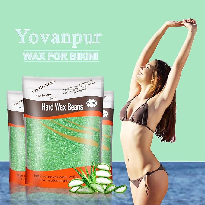 Hard Wax Beads for Brazilian Waxing, At Home Pearl Wax for Bikini, Face, Eyebrow, Legs - 300g (10 Oz) with 10 Wax Spatulas (Light Green-Aloe)-BrightBean Baby