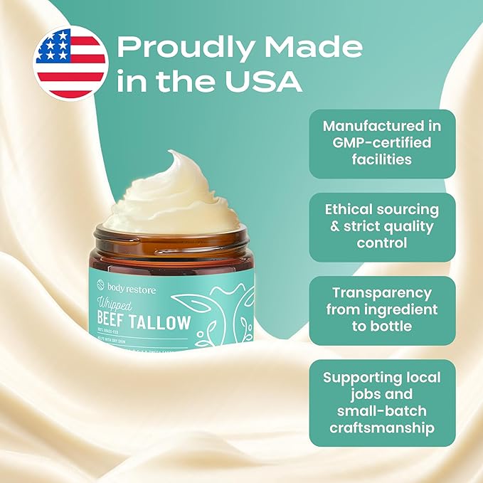 Body Restore Grass Fed Whipped Beef Tallow for Skin, Face, Body, Dry Skin - with Manuka Honey, Jojoba Oil, Birthday Gifts for Women, Men, Travel Essentials, Self Care - Eucalyptus-BrightBean Baby