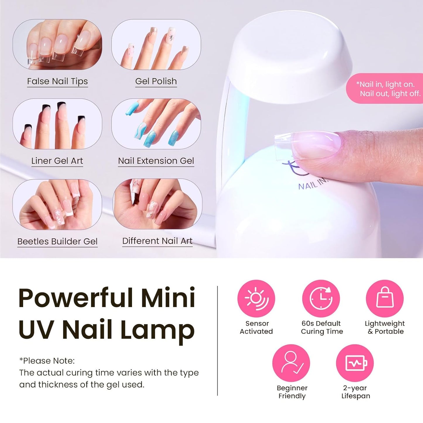 Beetles Tipex Instant Apex Nail Tips Kit Short Square , 224 Pcs Pre-Building Pre-Etched False Nail Tips with Tipex Nail Glue, Mini Nail Lamp-Thick Acrylic Nail Tips Set-BrightBean Baby