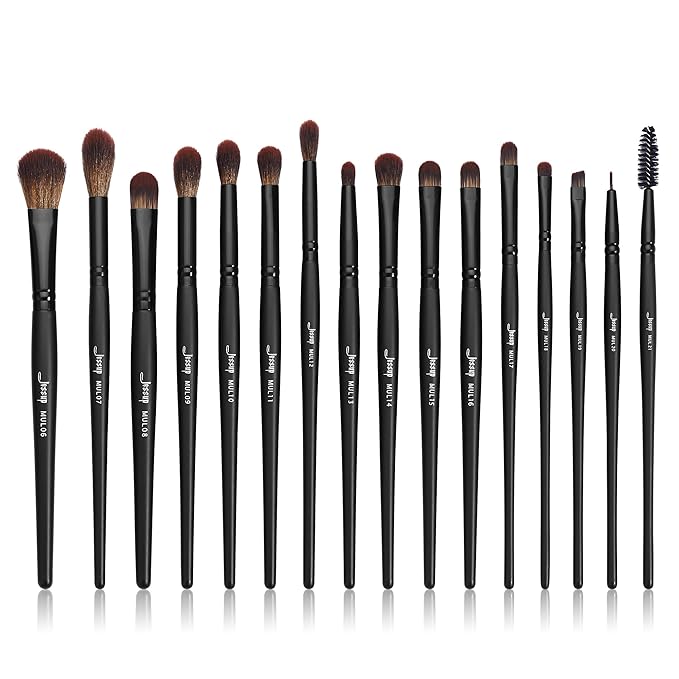 Jessup Eye Brushes Set, Vegan Makeup Brushes with Concealer Powder Eyeshadow Blending Eyeliner Spoolie Brush, 16pcs Premium Synthetic Black Cosmetic Brush T272-BrightBean Baby