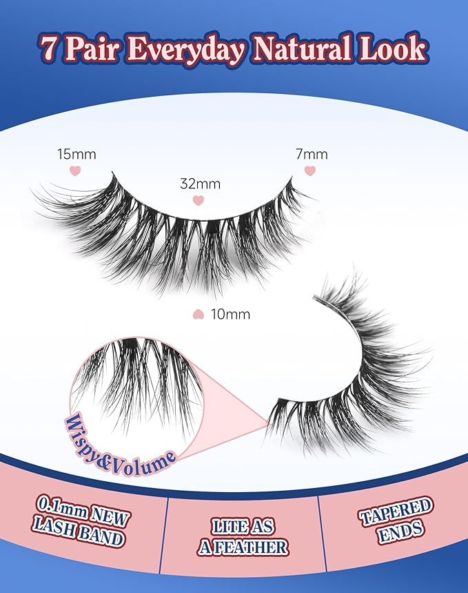 Lashes Natural Wispy Strip Eyelashes Natural Look Flared False Eye Lashes Soft Lash Fluffy Cat Eyelash 7 Pairs Everyday D05-BrightBean Baby