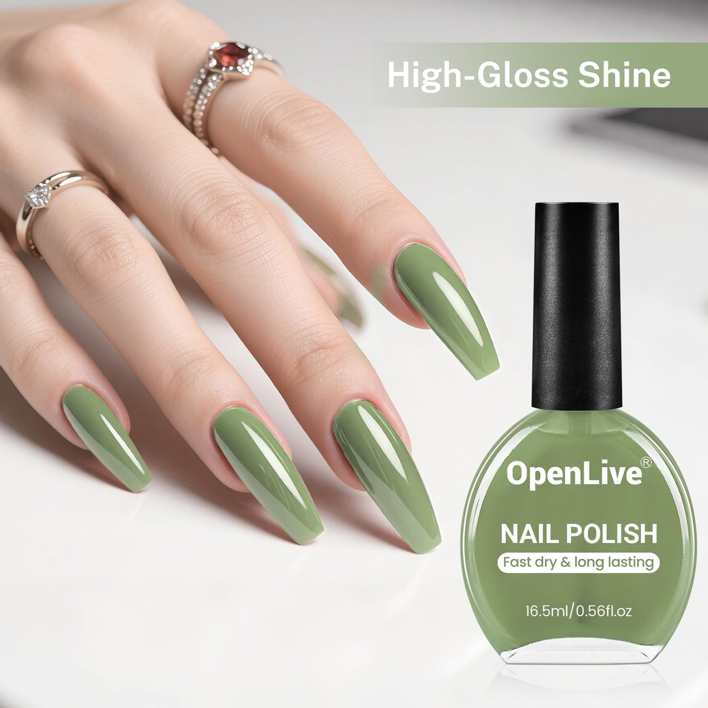 16.5ml Sage Green Nail Polish Large Volume Quick Drying Nail Polish, Fast Drying and Long Lasting Color Nail Art DIY Home Manicure Gift for Women-BrightBean Baby