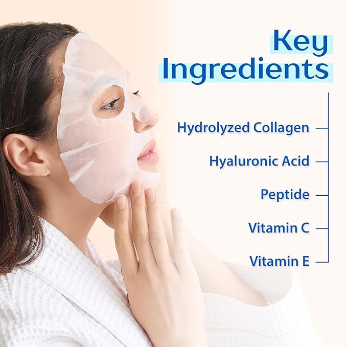 Ebanel 10 Pack Collagen Face Mask with Hyaluronic Acid, Vitamin C, Peptide, Aloe, Instant Brightening Hydrating Face Masks Skincare Korean Sheet Mask, Skin Firming, Lifting Anti Aging Facial Masks-BrightBean Baby