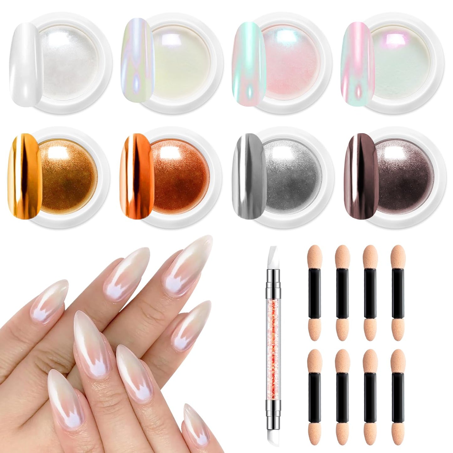 Mermaid Pearl Chrome Nail Powder: 8 Colors Mirror Effec Chocolate/Coffee/Copper Chrome Nail powder，Magic Mermaid Pink Chrome Nail Powder Pigment for Nail Art Design Home DIY（Purple/Green）-BrightBean Baby