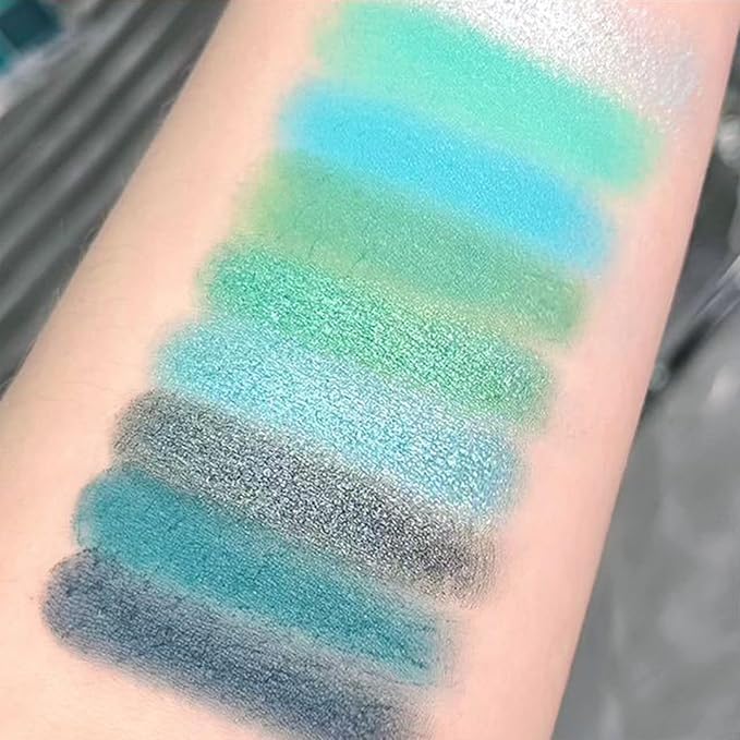 Erinde Matte Shimmer Light Deep Green Eye Shadow Palette Makeup Eyeshadow, Long Lasting Waterproof Cruelty-Free, 9 Blendable Shades Smooth Finishes Powder with Gorgeous Pearls for Girls-BrightBean Baby