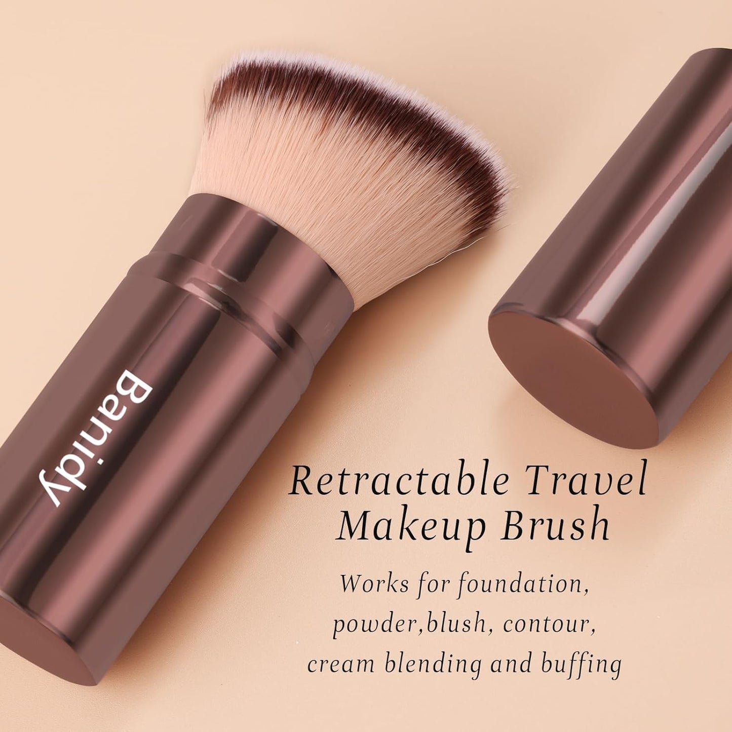 Makeup Brush Kabuki Face Brushes Retractable Travel Blush Kabuki Brush Portable Flawless for Foundation, Powder Blush, Bronzer, Buffing, Liquid, Cream, Cruelty Free with Cover(Brown)-BrightBean Baby