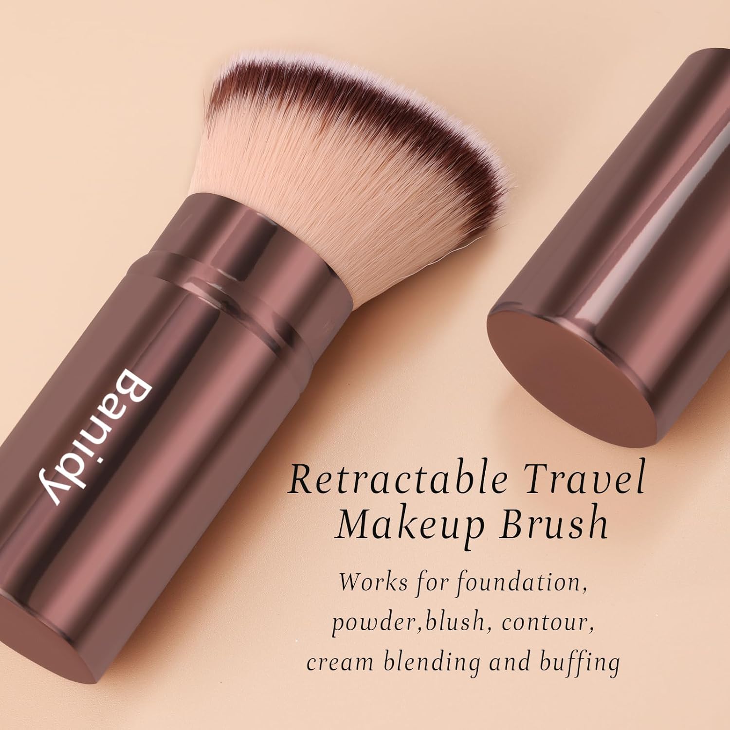 Makeup Brush Kabuki Face Brushes Retractable Travel Blush Kabuki Brush Portable Flawless for Foundation, Powder Blush, Bronzer, Buffing, Liquid, Cream, Cruelty Free with Cover(Brown)-BrightBean Baby
