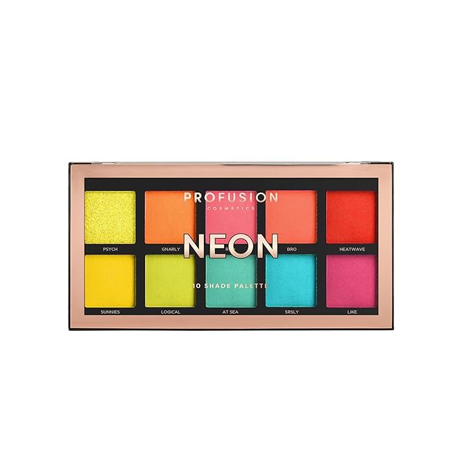 Profusion Cosmetics 10 Shade Eyeshadow Palette - High Pigmented Multi-Finish Colors, Vegan & Cruelty-Free, Create Stunning Looks On-the-Go - Travel-Friendly & Versatile Makeup, NEON-BrightBean Baby