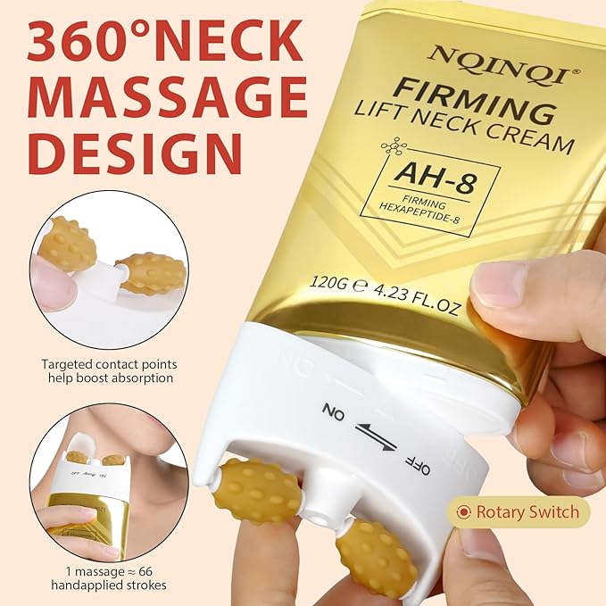 AH-8 Firming Neck Cream with Roller - Neck and Chest Firming Cream to Lift, Tighten & Smooth Sagging Skin, Reduce Wrinkles & Hydrate for Youthful Neck, 4.23 Fl Oz-BrightBean Baby