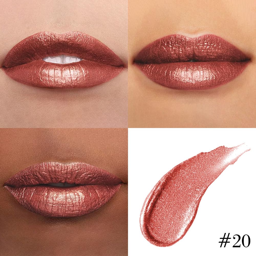 Kaely 2-in-1 Copper Metallic Lipstick and Lip Liner, Shimmer Liquid Metallic Lipsticks for Women, Glitter Lip Gloss Stain Long Lasting Waterproof Smudge Proof 24 Hour, Vegan Makeup, 20-BrightBean Baby