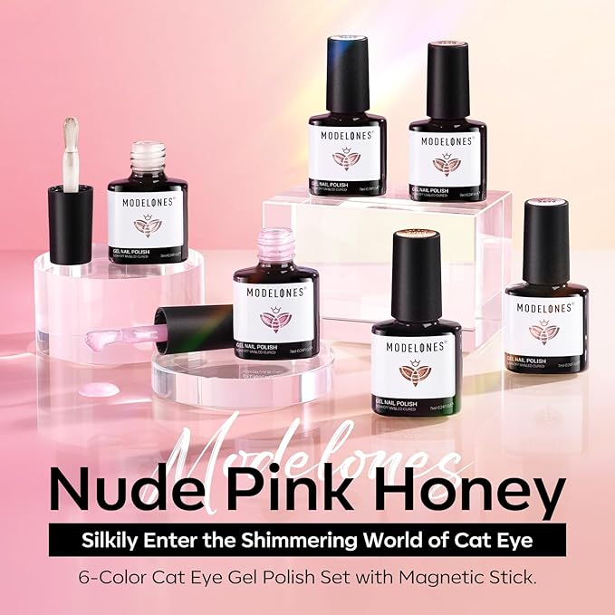 modelones Cat Eye Gel Nail Polish, 6 Colors Nude Gel Polish Pink Glitter Brown with Magnet Sparkle Galaxy Series Nail Polish Kit Soak Off Led Nail Art Manicure Salon DIY Gifts-BrightBean Baby