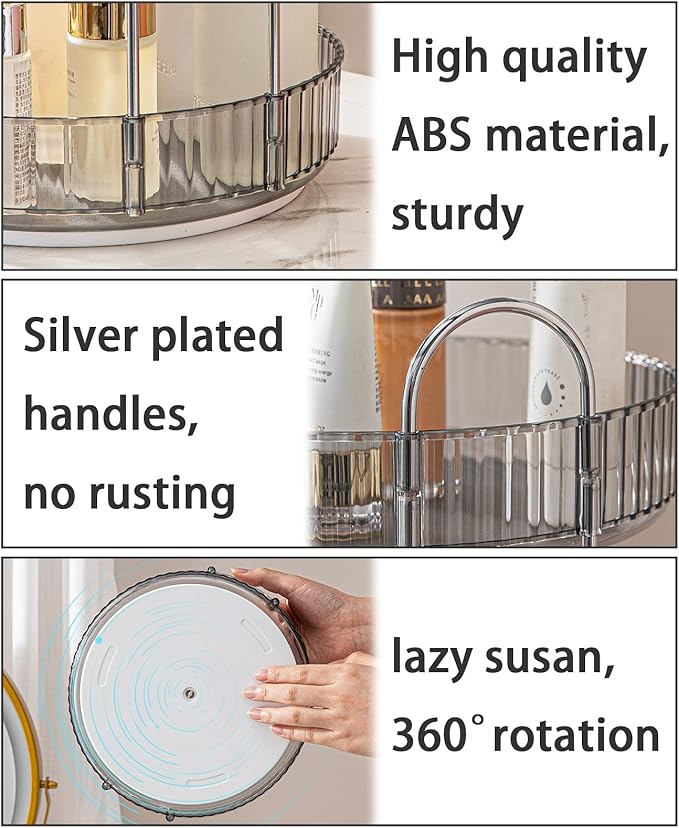 Rotating Makeup Organizer for Vanity, High-Capacity Skincare Clear Make Up Storage Perfume Organizers Cosmetic Dresser Organizer Countertop 360 Spinning (Gray, 3 Tier)-BrightBean Baby
