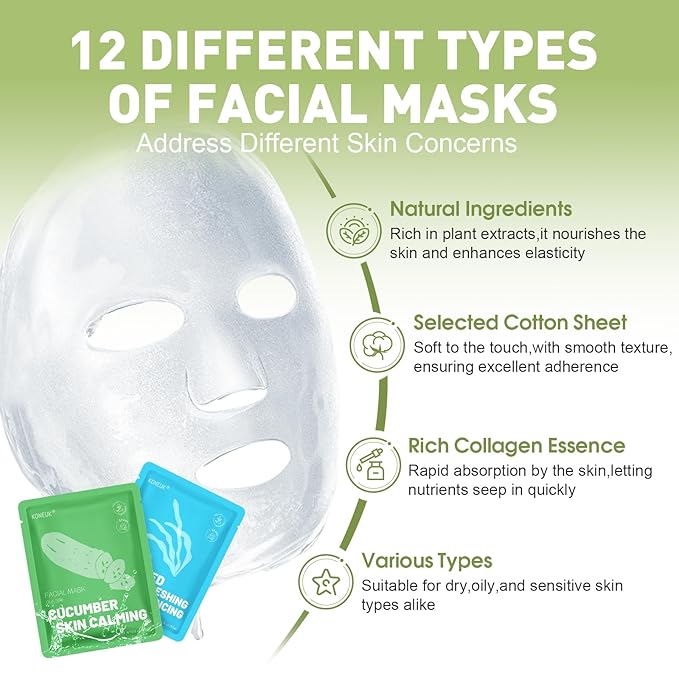 48 Pack Collagen Hydrating Face Masks Skincare for Women, Moisturizing & Soothing Face Mask for All Skin Types, Facial Masks Set Spa Gifts for Women, Bulk Sheet Face Mask for Skin Care-BrightBean Baby